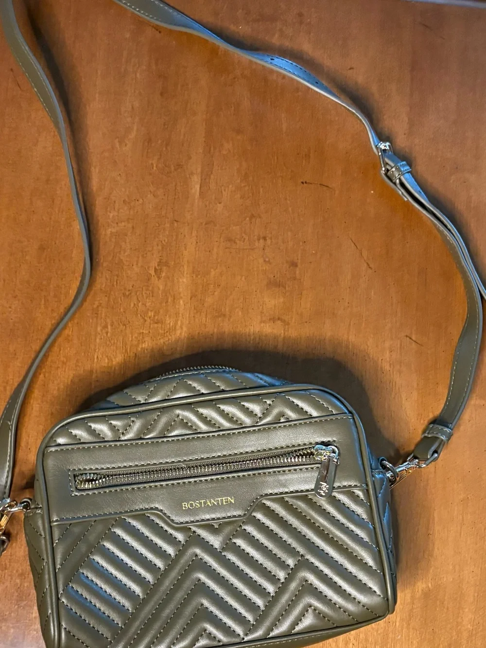 Bostanten Olive Quilted Crossbody with Front Zip Pocket